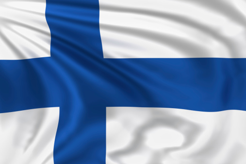 High quality illustration of the flag of Finland waving in the wind.