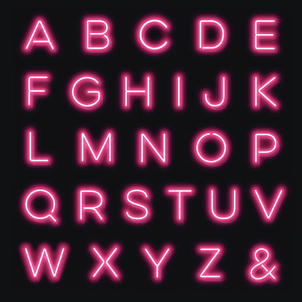 вектор неоновый alphabet letters in pink - letter l letter p letter j letter m stock illustrations