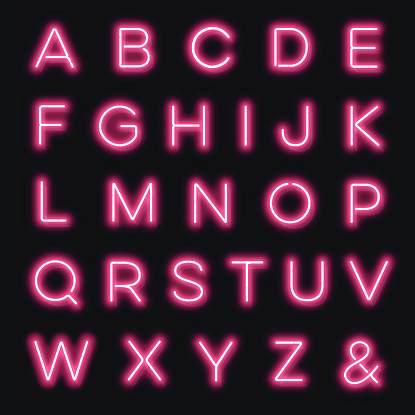 Vector neon alphabet letters to create your own sign. Detail Includes back reflection and clips. Download includes Illustrator CS6 • Illustrator 10eps • Large jpeg 