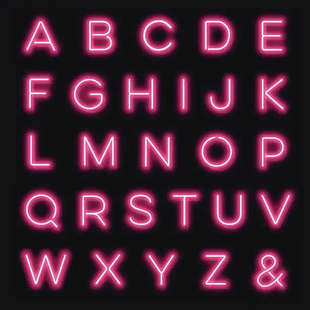 Vector illustration of Vector neon alphabet letters in pink