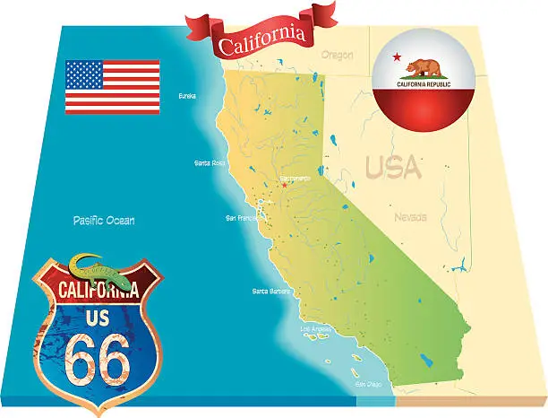 Vector illustration of Cartoon map of California
