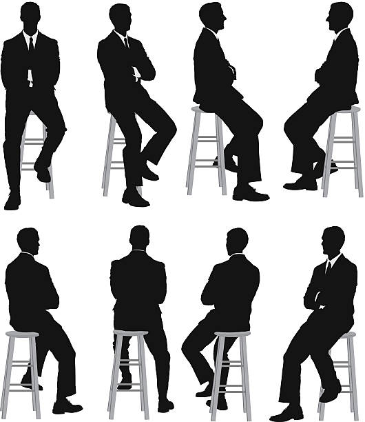 illustrazioni stock, clip art, cartoni animati e icone di tendenza di più silhouette di un uomo d'affari seduto - sedere