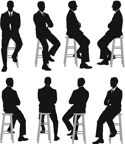 wielu sylwetki z biznesmen siedzi - silhouette men outline adults only stock illustrations