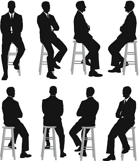 Vector illustration of Multiple silhouettes of a businessman sitting