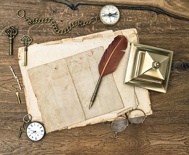istock antique office supplies and accessories on wooden table 477130085