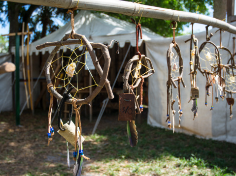 Native American Indian Dreamcatchers Hanging By Tents