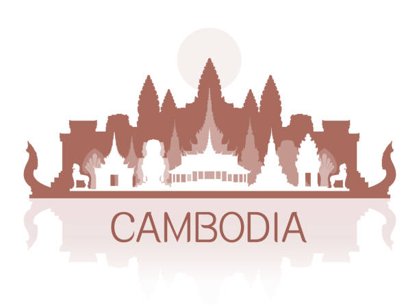 Cambodia Travel Landmarks Beautiful Cambodia Travel Landmarks. Vector and Illustration. khmer stock illustrations