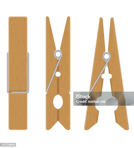 Wooden Clothespins Vector Illustration Stock Illustration - Download Image Now - Clothespin, Wood - Material, 2015