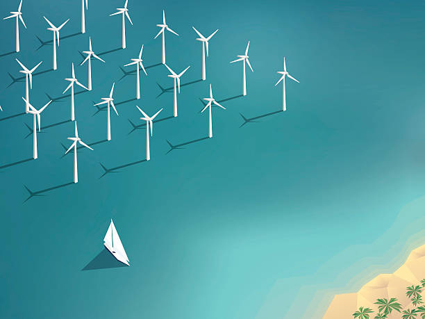 Offshore wind farm concept. Ecological background suitable for presentations vector art illustration