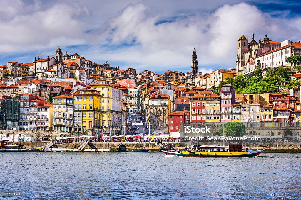 Port Portugal Skyline Porto, Portugal old town skyline from across the Douro River. 2015 Stock Photo