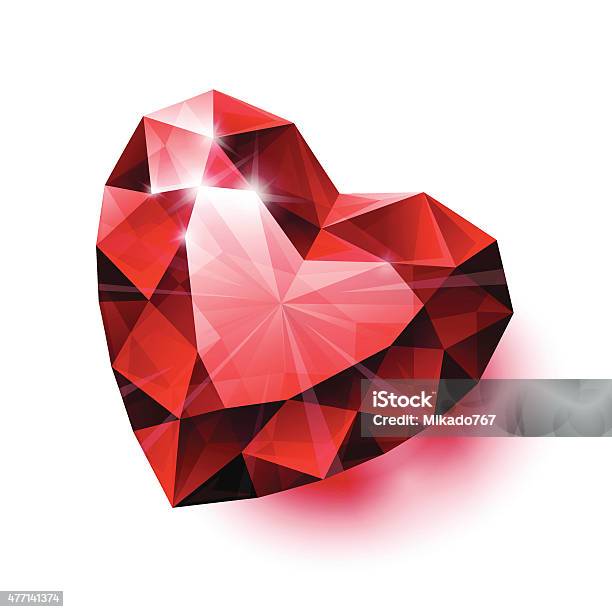 Shiny Isolated Red Ruby Heart Shape With Shadow On White Stock Illustration - Download Image Now