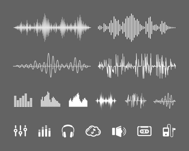 звук временными зависимостями сигналов - wave pattern audio stock illustrations