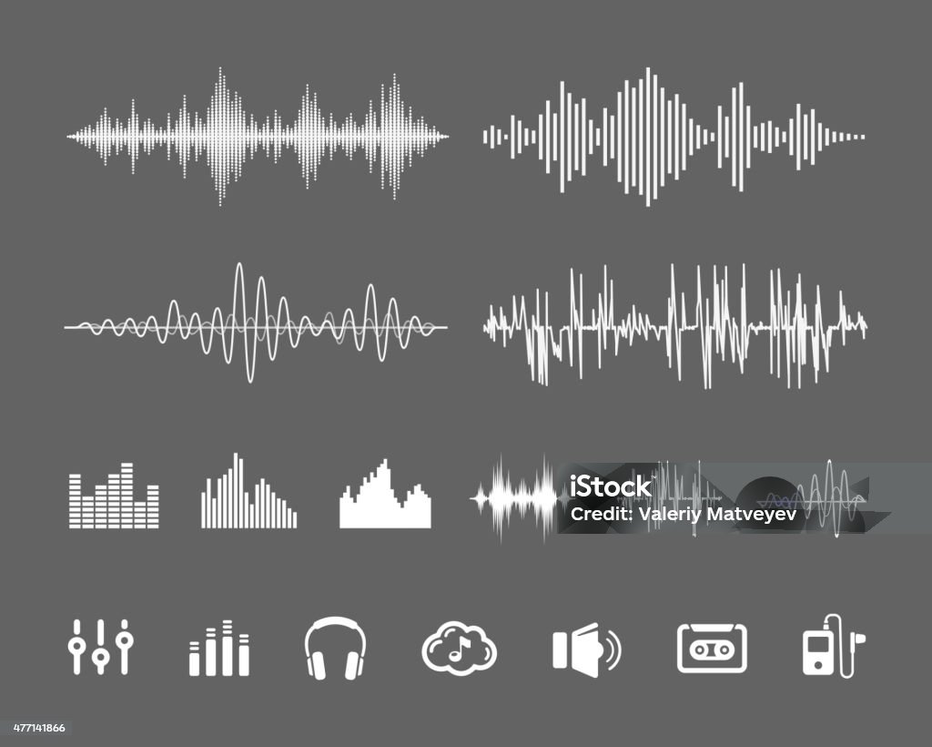 Sound waveforms Vector Sound Waveforms. Sound waves and musical pulse icons Noise stock vector