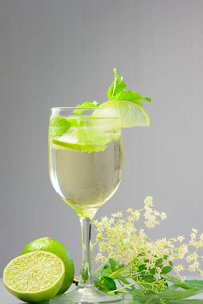 Summer drink Hugo Champagne drink with elderflower syrup, mint and lime