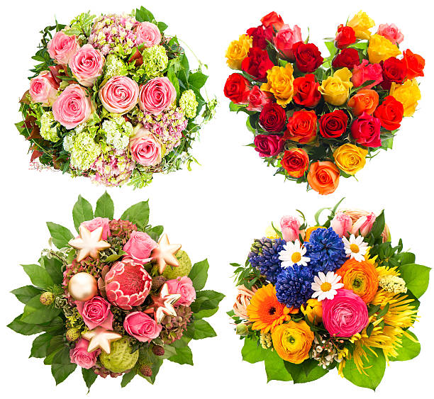 istock four colorful flowers bouquet on white 477145883