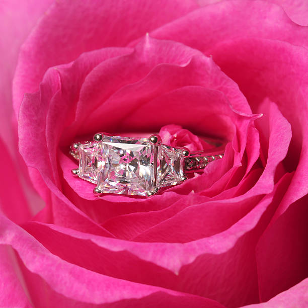 istock Engagement rings in pink rose. Closeup 477148307