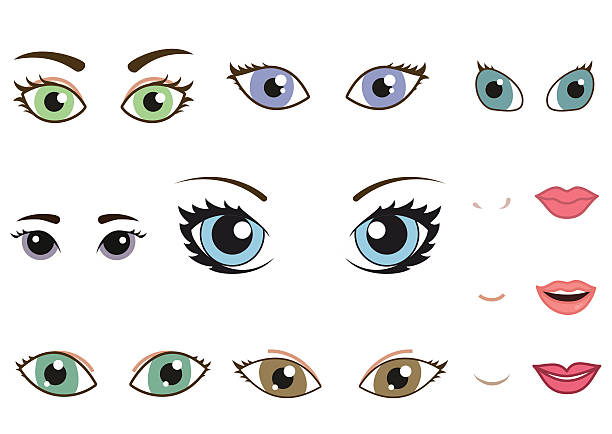 набор различных человеческого глаза, бровей, животы и губ - women human face sensuality human eye stock illustrations