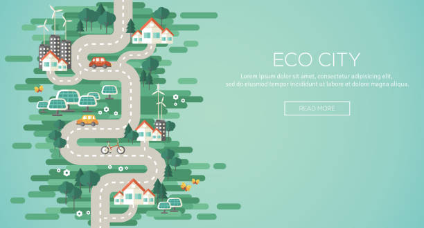 ilustrações, clipart, desenhos animados e ícones de design 2d ilustração em vetor conceito de ecologia. - street level