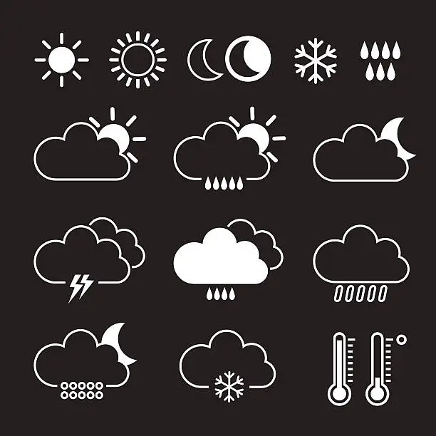 Vector illustration of Set of White Vector Weather Icon.