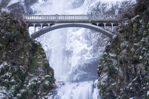 Multnomah Falls frozen in winter