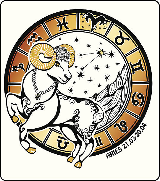 ilustraciones, imágenes clip art, dibujos animados e iconos de stock de aries signo del zodíaco .horoscope circle.  ilustración vectorial - signifier