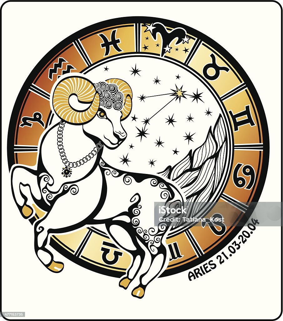 Aries zodiac sign .Horoscope circle. Vector Illustration One Aries  rides behind them are symbols of all zodiac signs Horoscope circle..On a white background.Graphic Vector  Illustration. . Animal stock vector