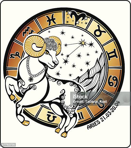 Aries Zodiac Sign Horoscope Circle Vector Illustration Stock Illustration - Download Image Now