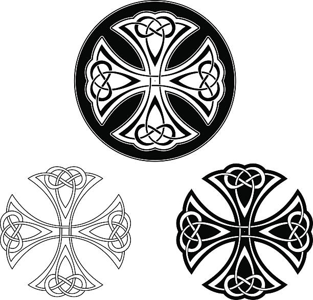 кельтский крест украшение (узлом через изменение n ° 2 - celtic culture tied knot northern ireland cross stock illustrations