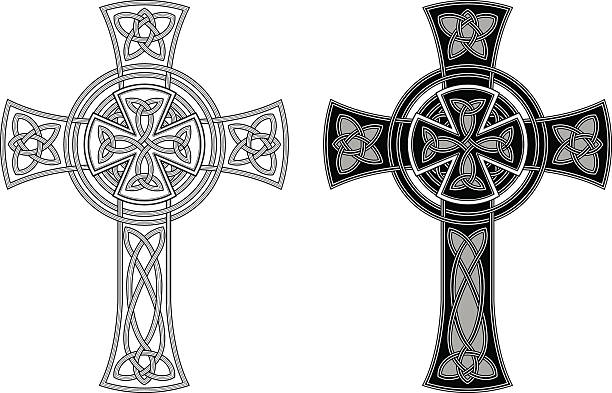 нарядный кельтский крест (узлом через изменение n ° 3 - celtic cross illustrations stock illustrations