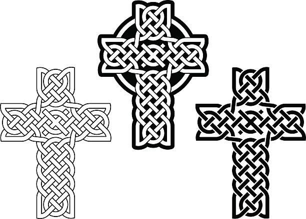 켈트 cross (옹이진 교차 편차입니다 n ° 5 - celtic culture tied knot northern ireland cross stock illustrations