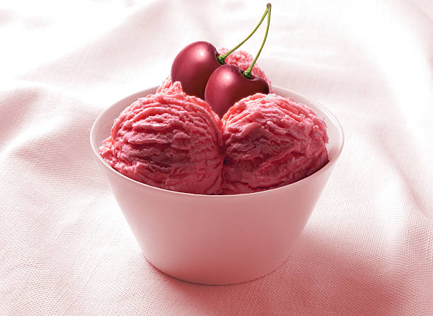 Ice Cream Cherry in the ceramic cup stock photo