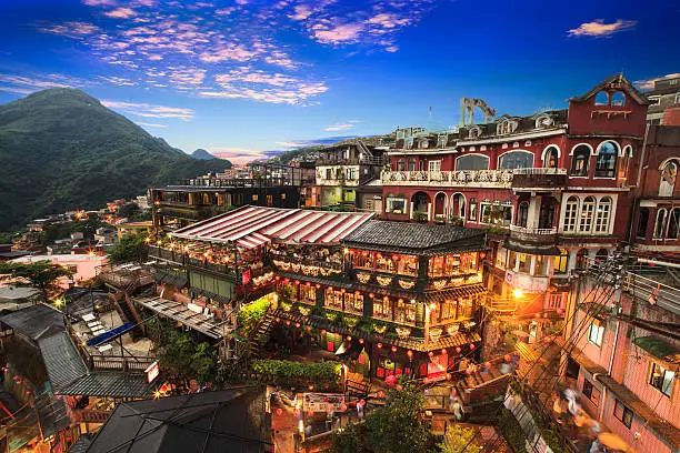New Taipei City, Taiwan - June 30, 2014: The seaside mountain town scenery in Jiufen, Taiwan