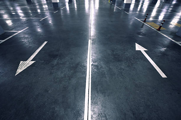 istock two way street in underground parking lot 477158794