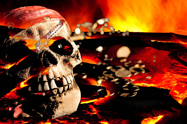 Halloween Pirate skull in a bed of marigolds