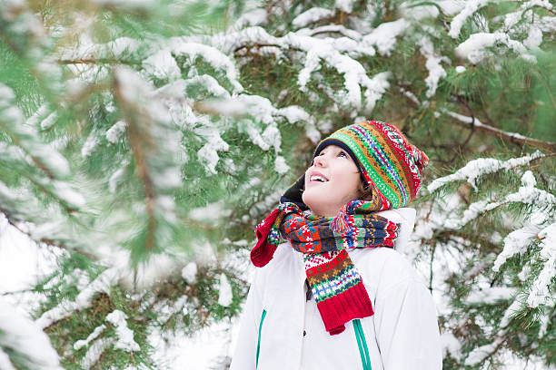 istock Happy child playing in a snowy forest 477163375