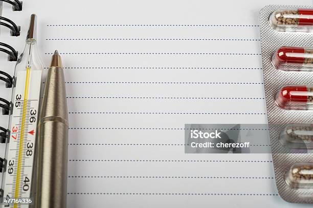 Ringbound Notebook With Drugs Stock Photo - Download Image Now - 2015, Blank, Close-up