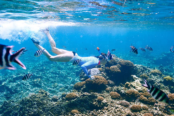 istock Woman with mask snorkeling 477165188