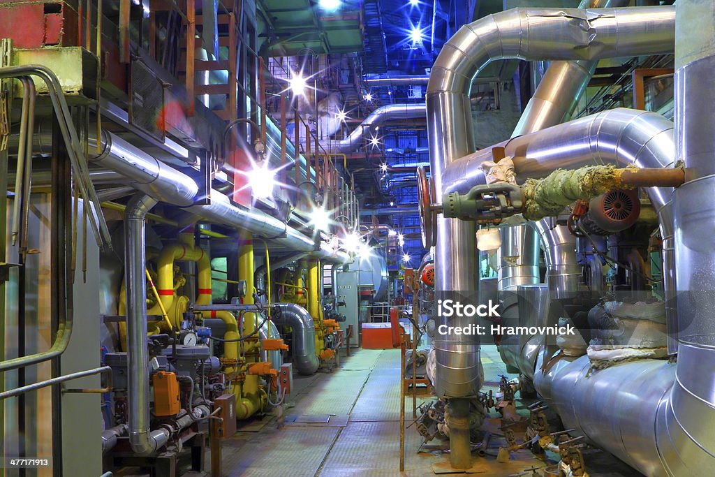 Industrial zone   Pipeline of a high pressure Gas pipeline  on a factory platform Engine Stock Photo