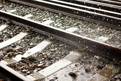 The railway with raining