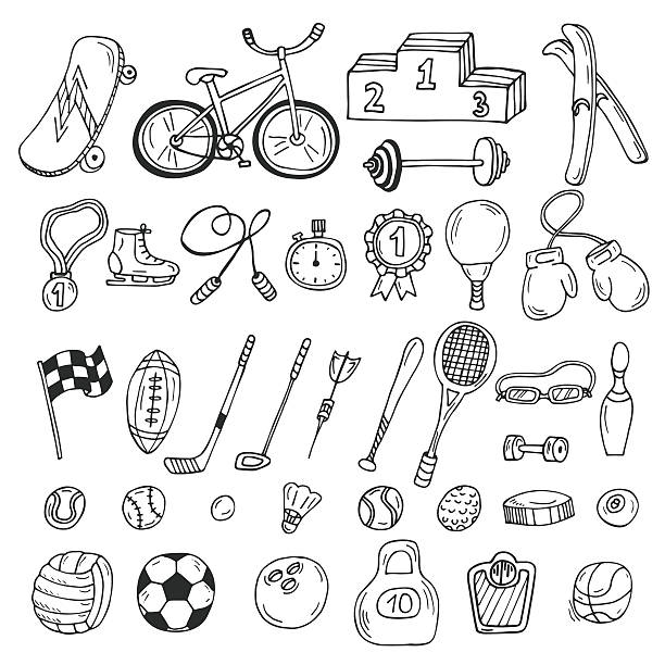 rękę wyciągnąć zestaw ikon sportu. fitness i sport - tennis ball american football football stock illustrations