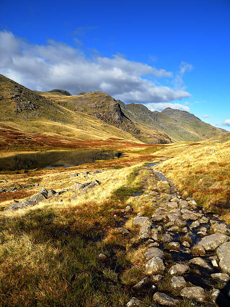 crinkle ravinas e vermelho tarn - bowfell imagens e fotografias de stock