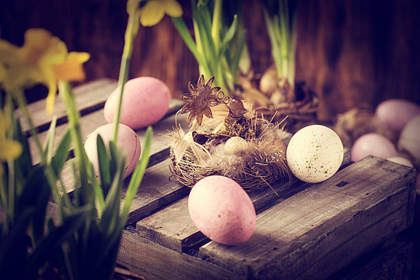 istock Colorful Easter Eggs Decorated on Wooden Background 477196623
