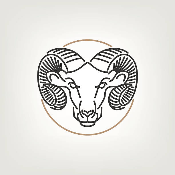 The Ram Head Outline Logo Icon Design. The ram head logo icon design in mono line style on the light background. ram stock illustrations