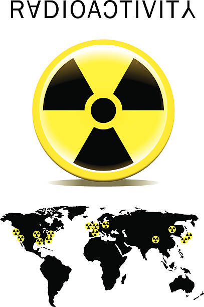 glossy radioactivity symbol with world map glossy radioactivity symbol with world map with nuclear power stations japan map fukushima prefecture cartography stock illustrations