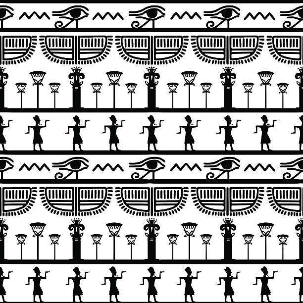 illustrations, cliparts, dessins animés et icônes de egyptian motif sans couture. - egyptian culture hieroglyphics human eye symbol