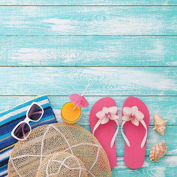 istock Summer, wooden walkway, beach accessories mock up for design 477206652