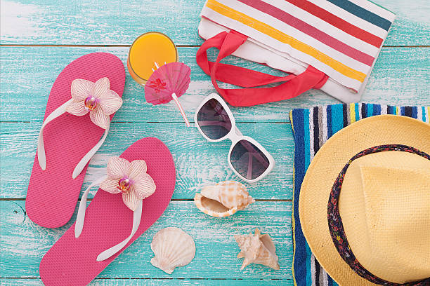 istock Summer, wooden walkway, beach accessories mock for design 477206656