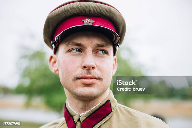 Unidentified Reenactor Dressed As Soviet Soldier During Events Stock Photo - Download Image Now