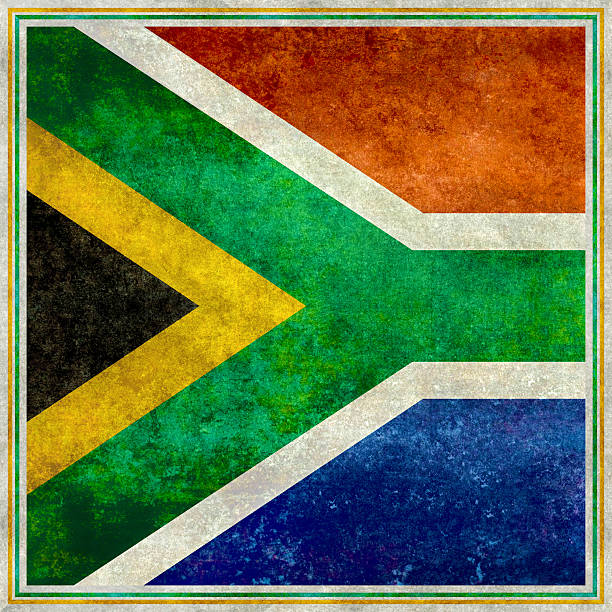 South Africa national flag, Square vintage retro style Flag of South Africa, vintage retro style treatment and augmented to fit square format with tricolor border  apartheid sign stock pictures, royalty-free photos & images