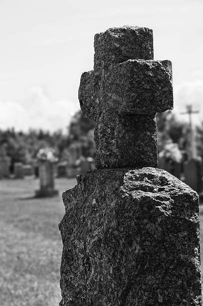 istock Tombstone Cross, Cemetery background 477210689